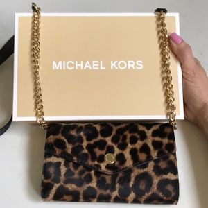Michael Kors Leopard Print Crossbody with Gold Chain